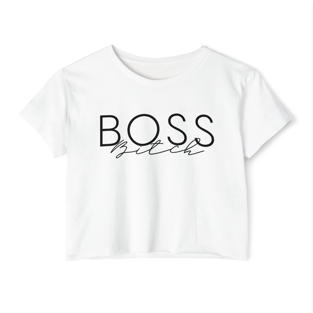 Women's Versatile Crop Top White Graphic Tee "Boss Bitch"