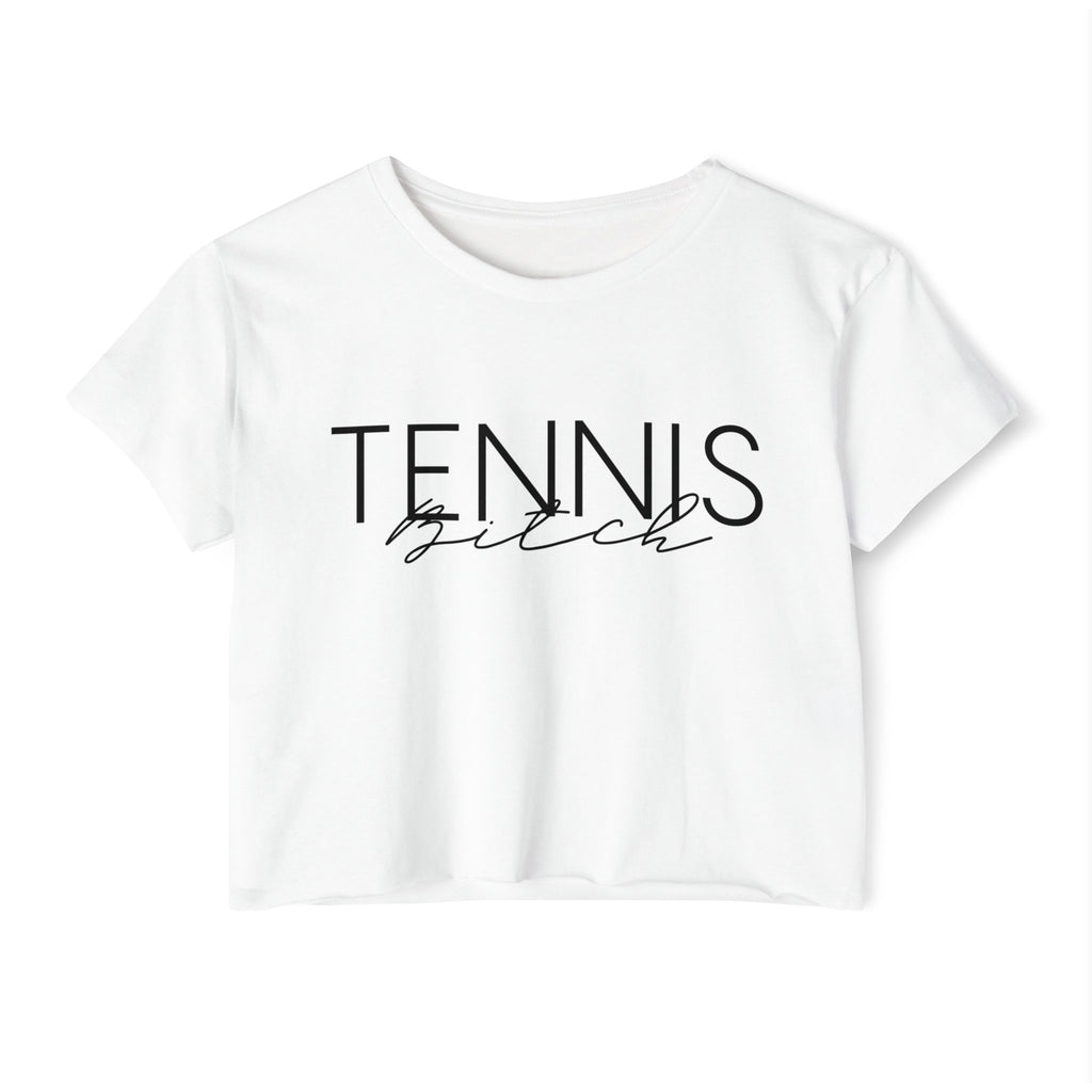 Women's Versatile Crop Top White Graphic "Tennis Bitch"