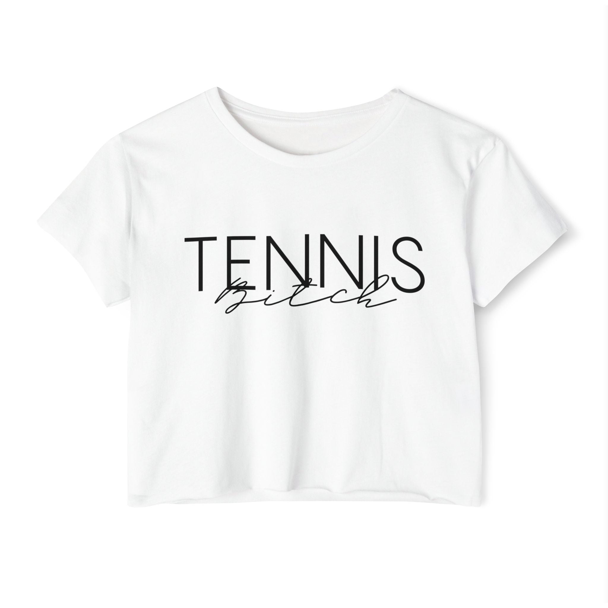 Women's Versatile Crop Top White Graphic "Tennis Bitch"