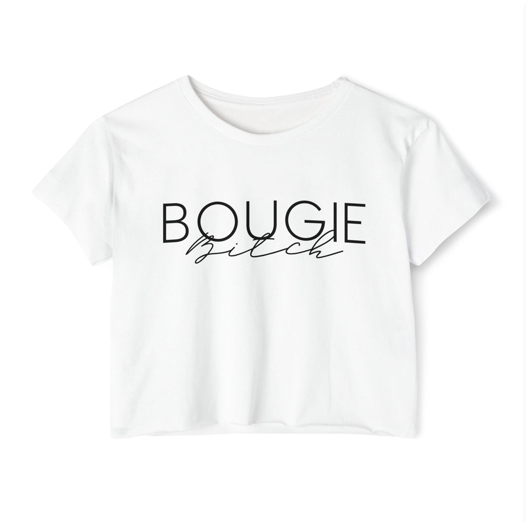 Women's Versatile Crop Top White Graphic Tee "Bougie Bitch"