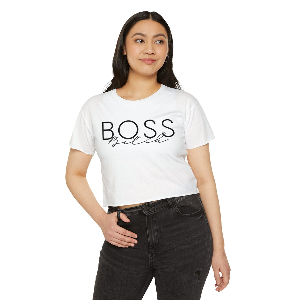 Women's Versatile Crop Top White Graphic Tee "Boss Bitch"